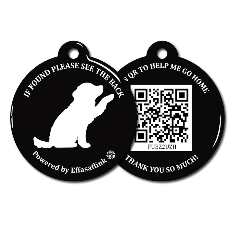 Effasaflink RFID 134.2Khz & QR Code Pet ID Tag, Collar Tag, Dual Function - Scan QR for Helping Lost Pets Go Home, Replace RFID Microchip for Smart Auto Pet Door and Feeder (Black-Dog) - Image 1